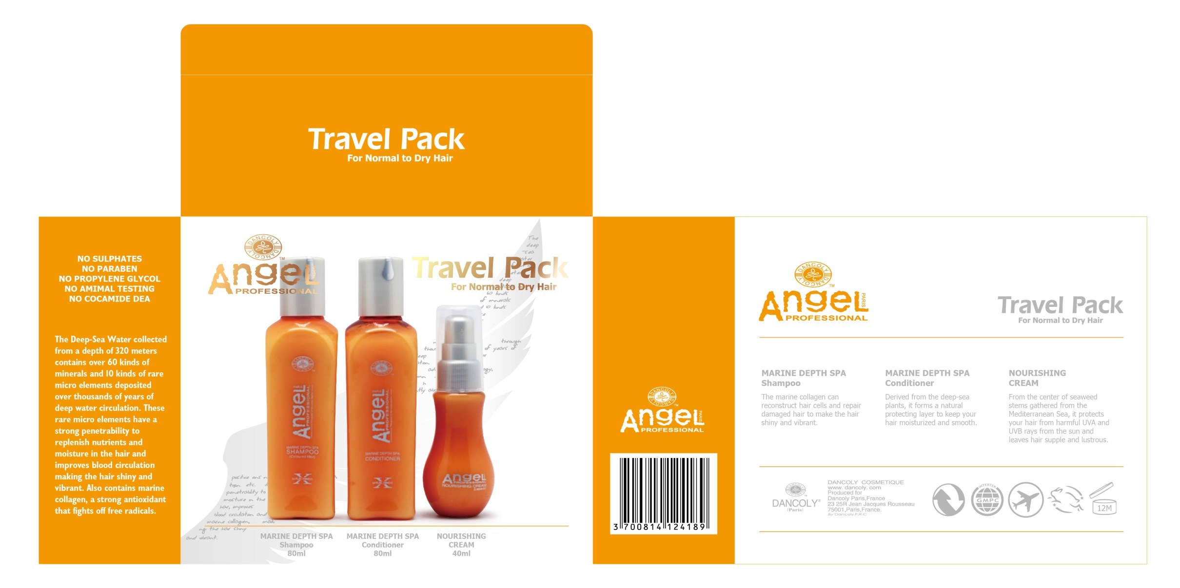 Angel sample suit (For dry,neutral Hair) (Include shampoo,conditioner, hair-care cream,styling gel,nursing Spray)